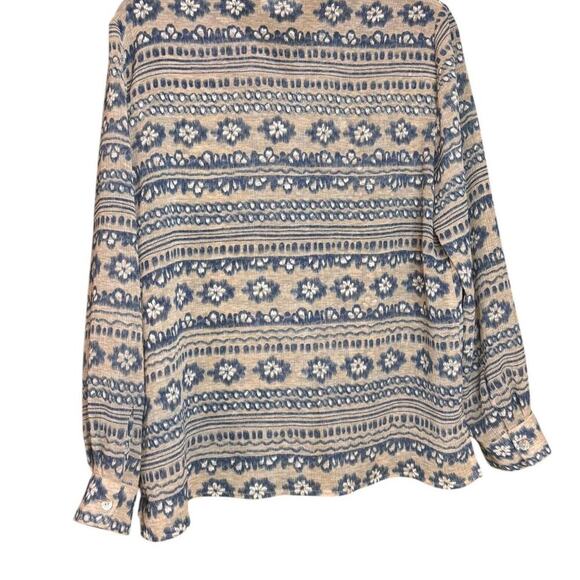 Alfred Dunner Blue/Cream Western Indie Long Sleeve Button Up Pearl Buttons - Picture 2 of 5